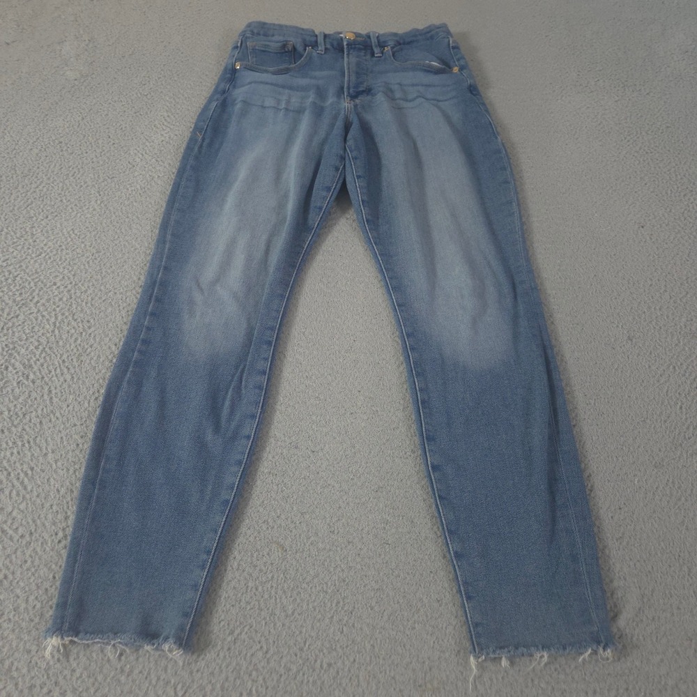 Good American Jeans Womens 10/30 Blue Skinny Raw Hem High Rise Stretch Denim